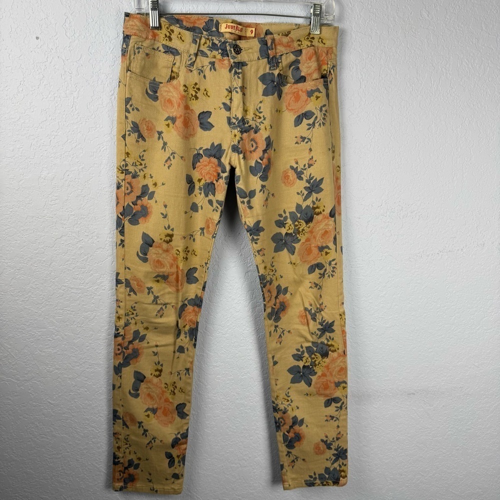 Judy Blue Floral Stretch Khaki Skinny Jeans Mid Rise Size 9
